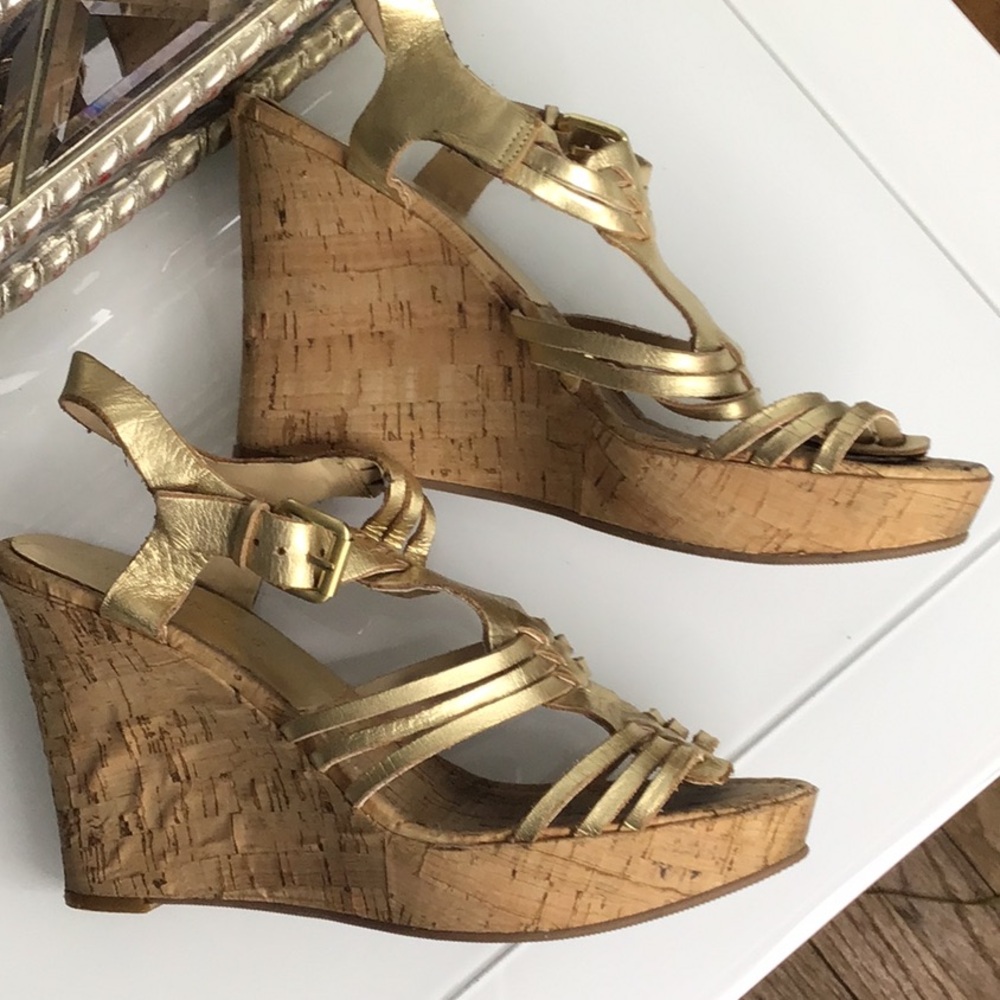Wedged Gold Platform Audrey Brooke Sandle